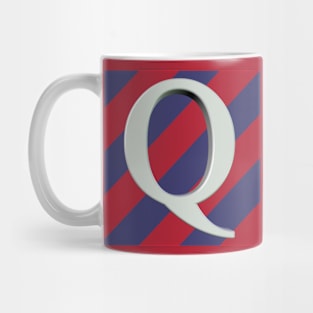 Old Glory Letter Q Dimensional Grey on Red and Blue Stripes Mug